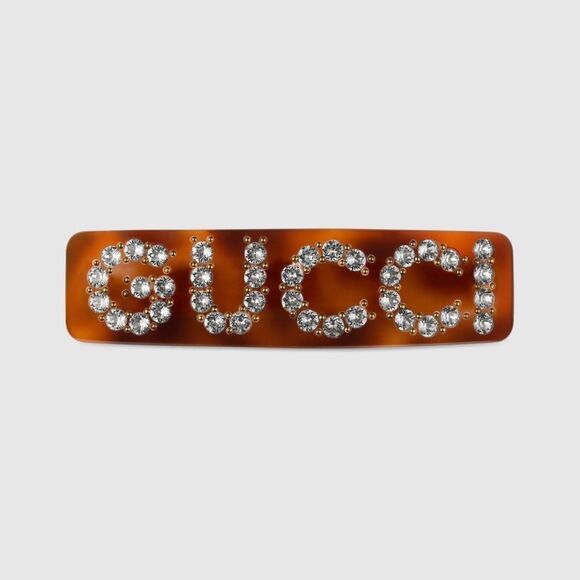 Gucci Resin Tortoise Shell Crystal Hair Clip - Picture 1 of 11